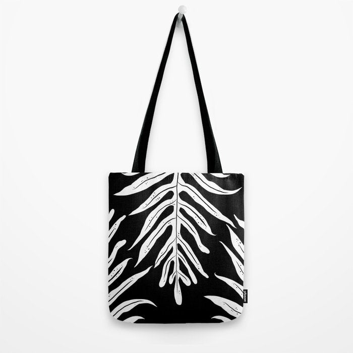 Modern Tropical Lau'ae -Monarch Fern Pattern on Black Tote Bag Gallery Image 2