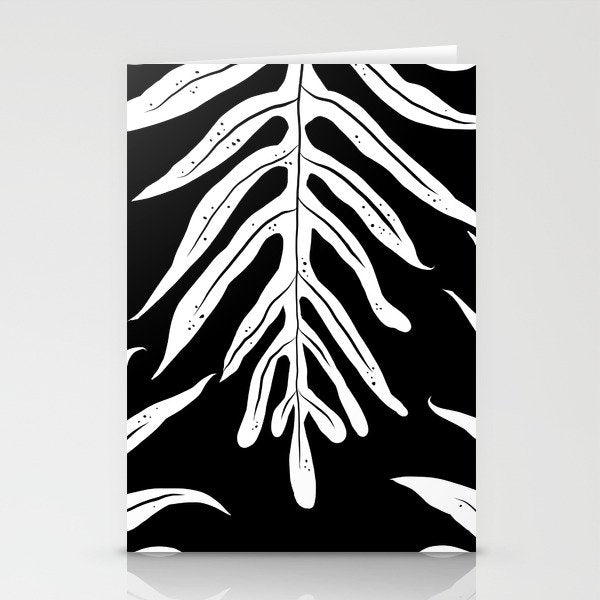 Modern Tropical Lau'ae -Monarch Fern Pattern on Black Stationery Card Gallery Image 2