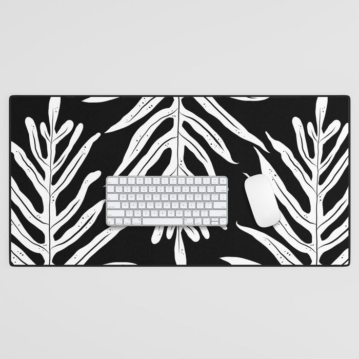 Modern Tropical Lau'ae -Monarch Fern Pattern on Black Desk Mat Gallery Image 1