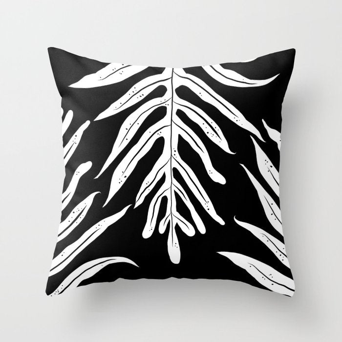 Modern Tropical Lau'ae -Monarch Fern Pattern on Black Throw Pillow Gallery Image 6