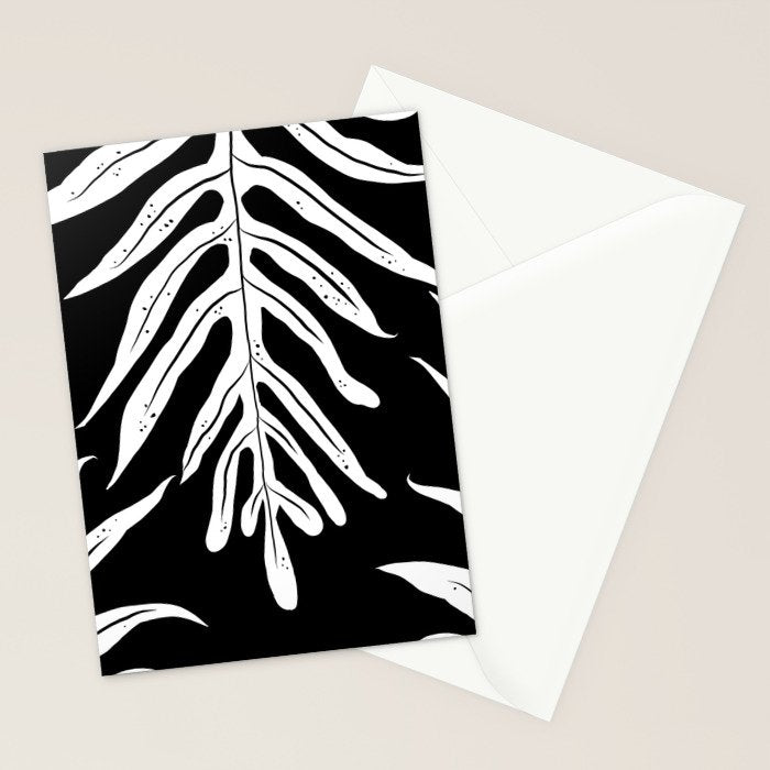 Modern Tropical Lau'ae -Monarch Fern Pattern on Black Stationery Card Gallery Image 2