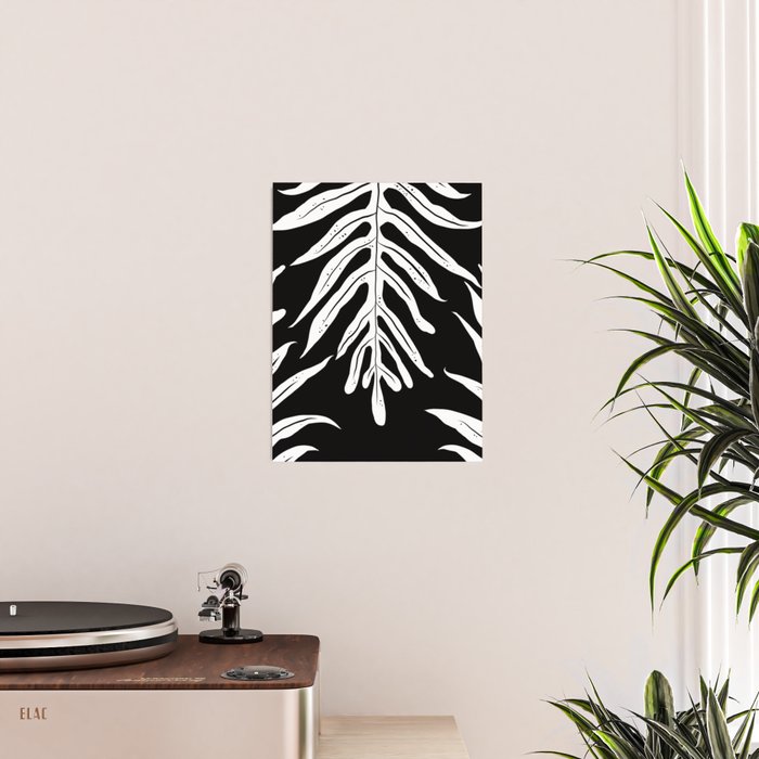 Modern Tropical Lau'ae -Monarch Fern Pattern on Black Poster Gallery Image 2