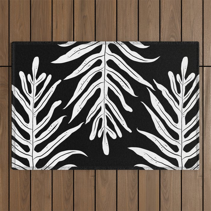 Modern Tropical Lau'ae -Monarch Fern Pattern on Black Outdoor Rug Gallery Image 1