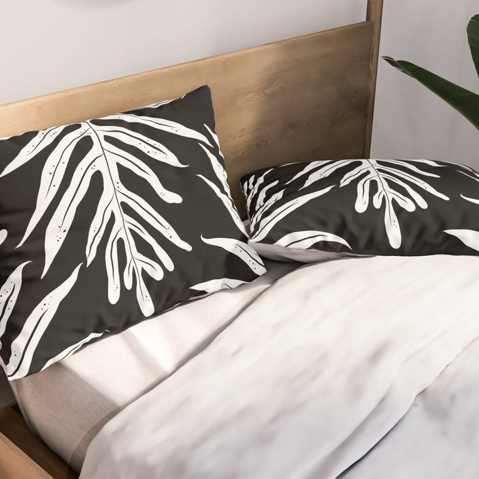 Modern Tropical Lau'ae -Monarch Fern Pattern on Black Pillow Sham Gallery Image 2