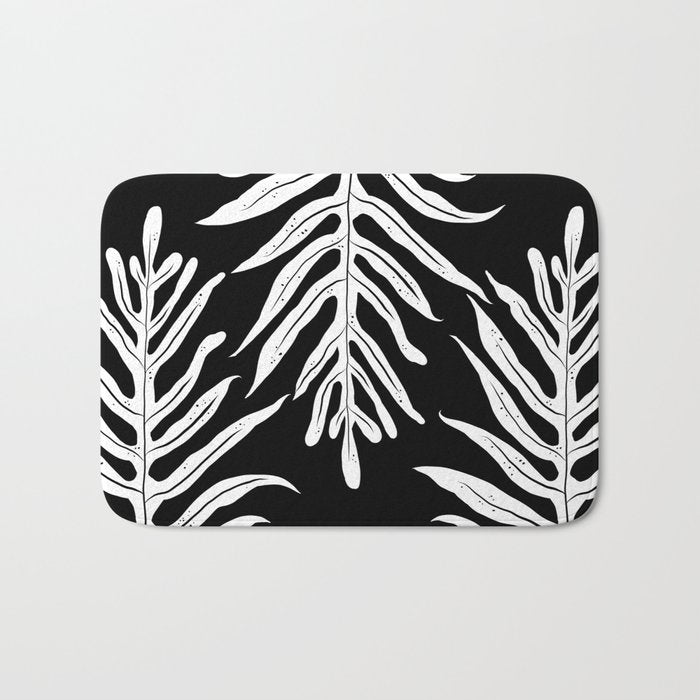 Modern Tropical Lau'ae -Monarch Fern Pattern on Black Bath Mat Gallery Image 1