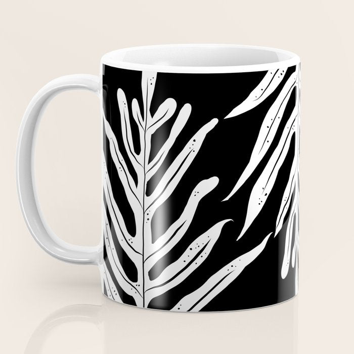 Modern Tropical Lau'ae -Monarch Fern Pattern on Black Coffee Mug Gallery Image 3