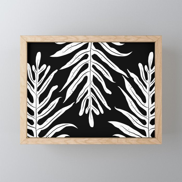 Modern Tropical Lau'ae -Monarch Fern Pattern on Black Mini Art Print Gallery Image 1