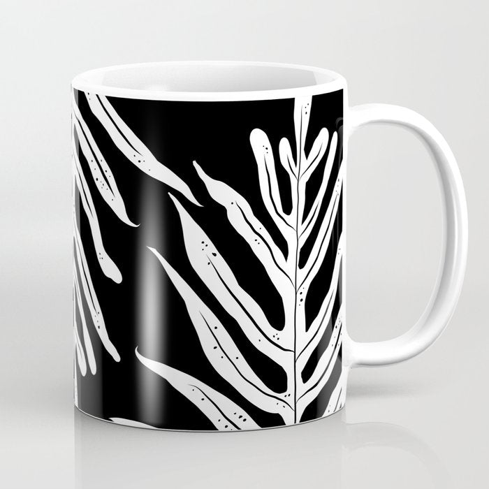Modern Tropical Lau'ae -Monarch Fern Pattern on Black Coffee Mug Gallery Image 1