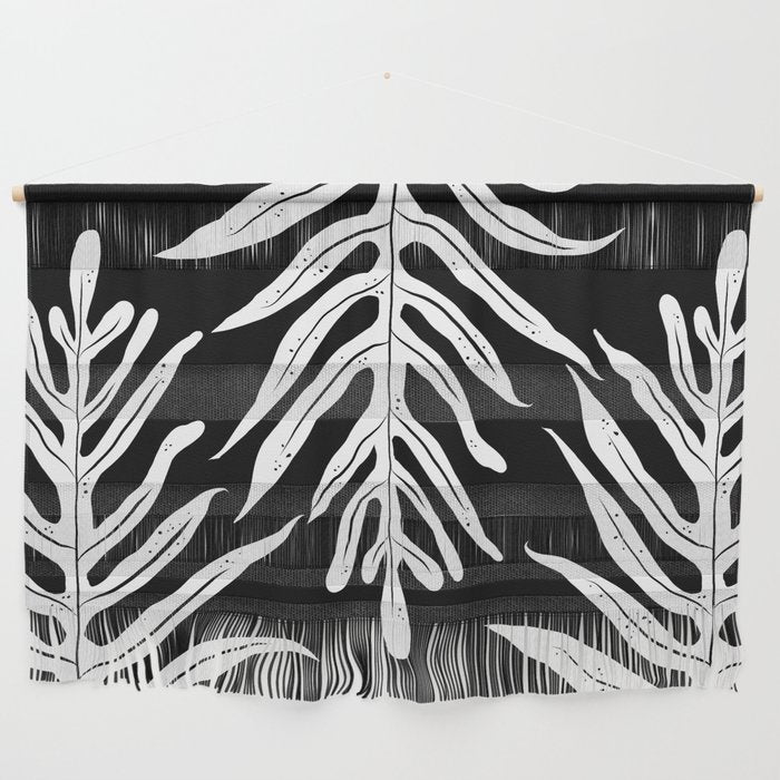 Modern Tropical Lau'ae -Monarch Fern Pattern on Black Wall Hanging Gallery Image 1