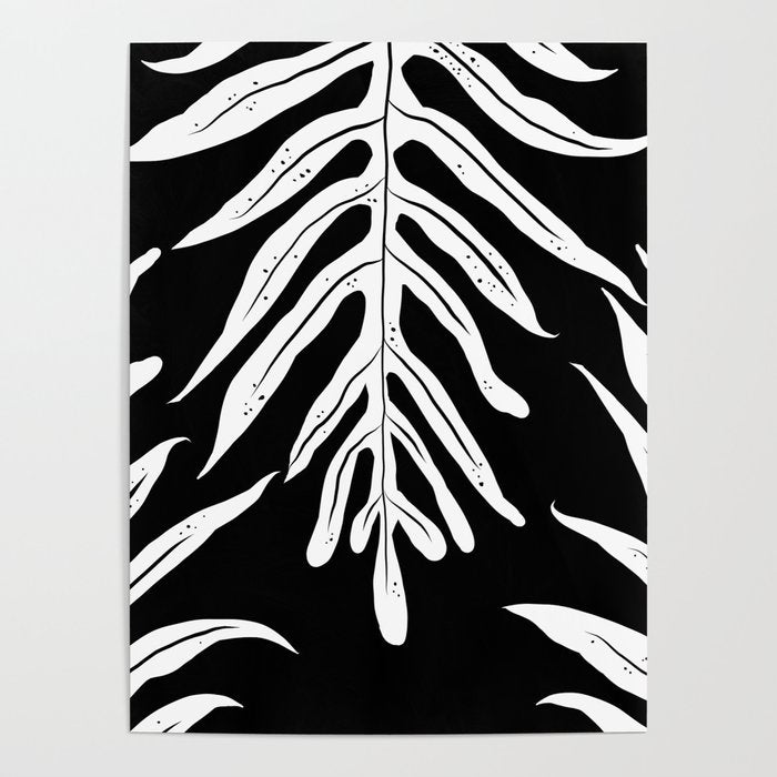 Modern Tropical Lau'Ae -Monarch Fern Pattern On Black Poster