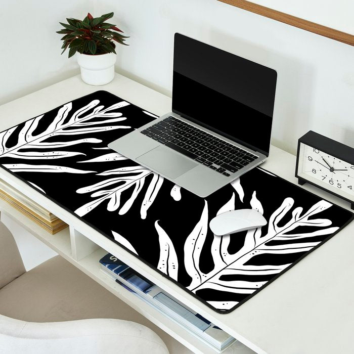 Modern Tropical Lau'ae -Monarch Fern Pattern on Black Desk Mat Gallery Image 2