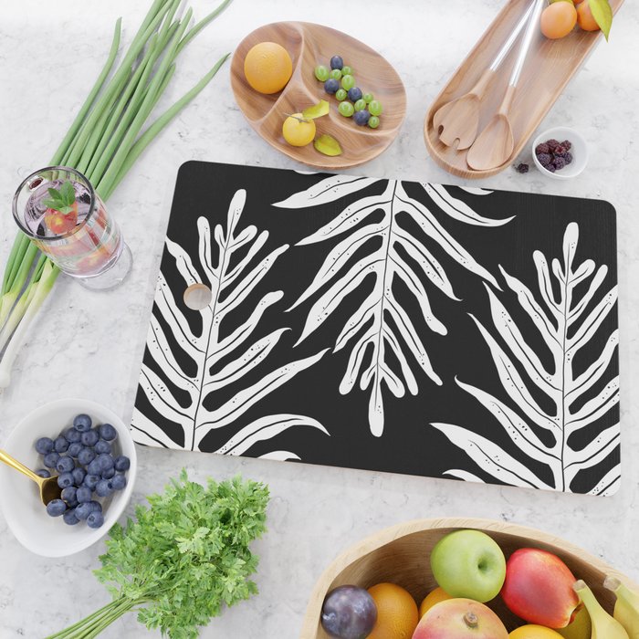 Modern Tropical Lau'ae -Monarch Fern Pattern on Black Cutting Board Gallery Image 2