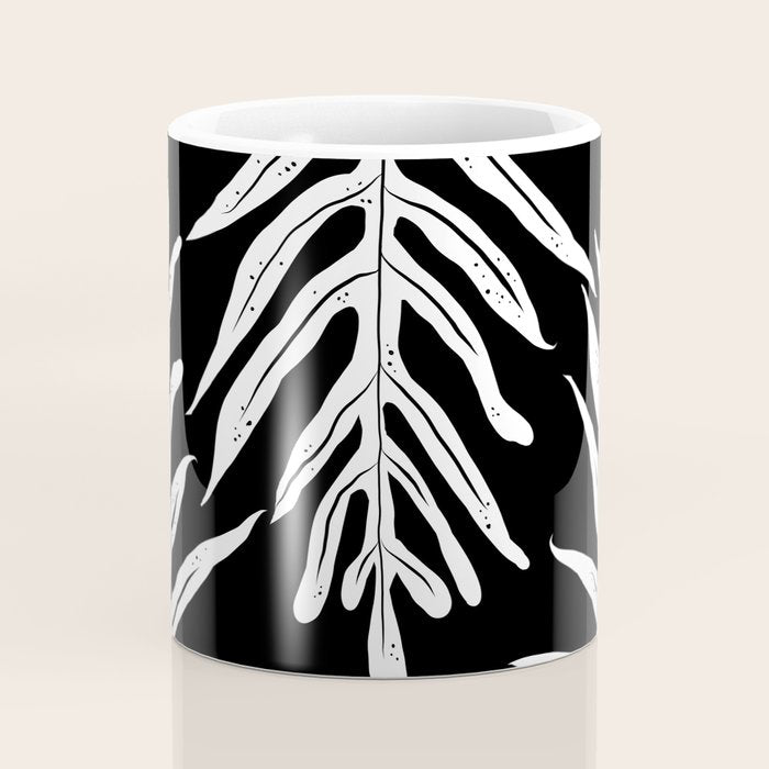 Modern Tropical Lau'ae -Monarch Fern Pattern on Black Coffee Mug Gallery Image 4