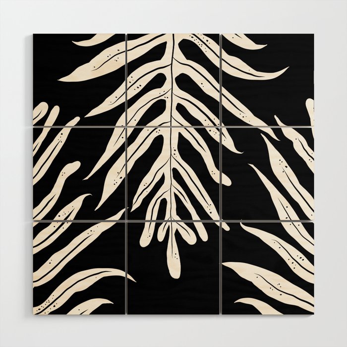 Modern Tropical Lau'Ae -Monarch Fern Pattern On Black Wood Wall Art Gallery Image 1
