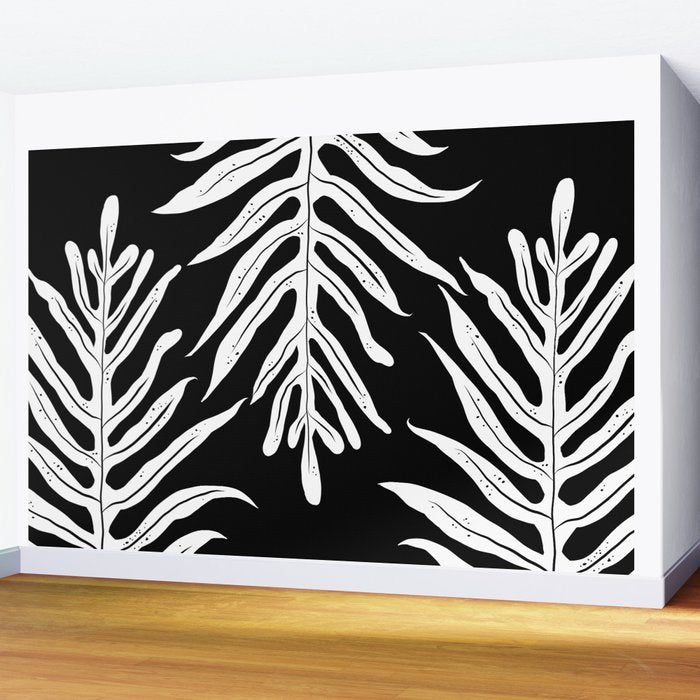 Modern Tropical Lau'ae -Monarch Fern Pattern on Black Wall Mural Gallery Image 2