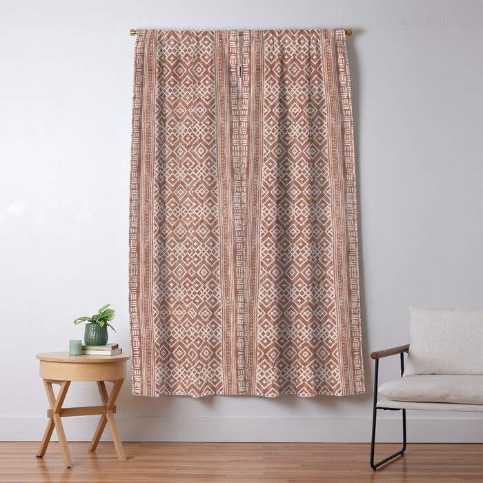 Terracotta boho geo mud cloth  Window Curtain Gallery Image 1