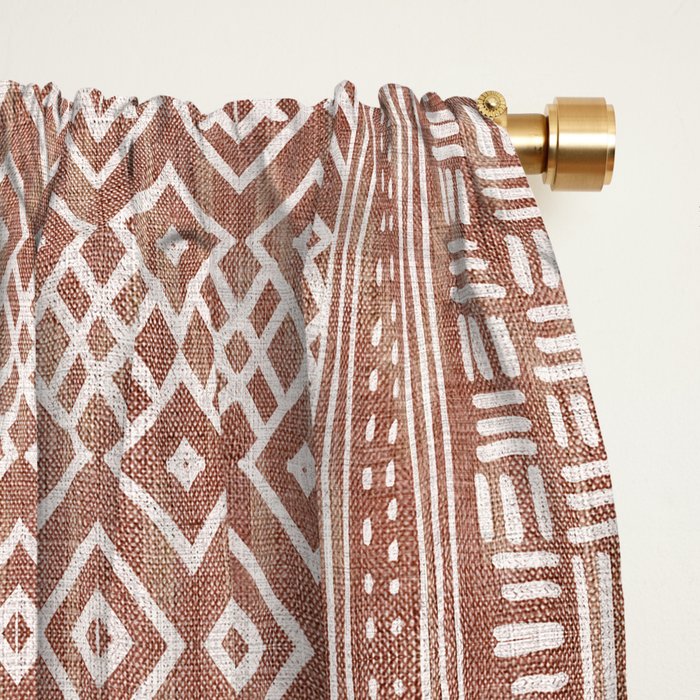 Terracotta boho geo mud cloth  Window Curtain Gallery Image 2