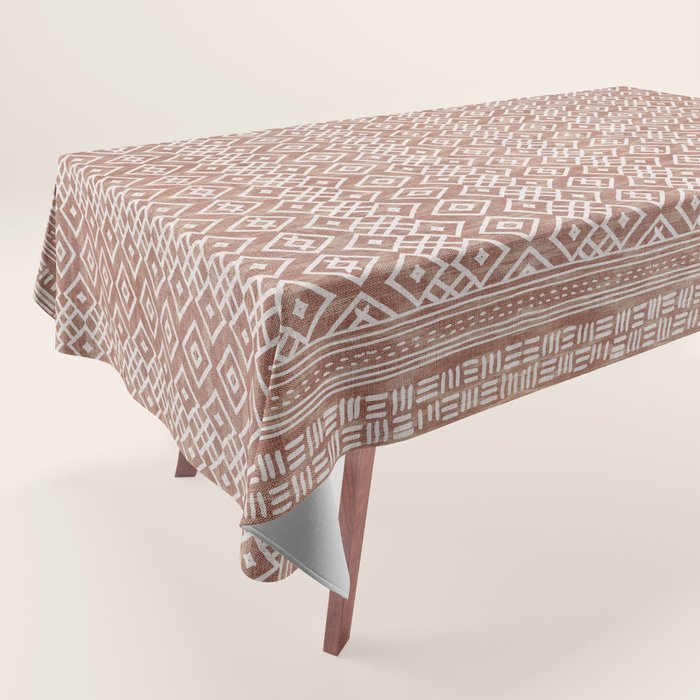 Terracotta boho geo mud cloth  Tablecloth Gallery Image 1