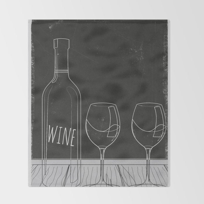 Minimalist Black and White Wine Glasses Throw Blanket Gallery Image 2