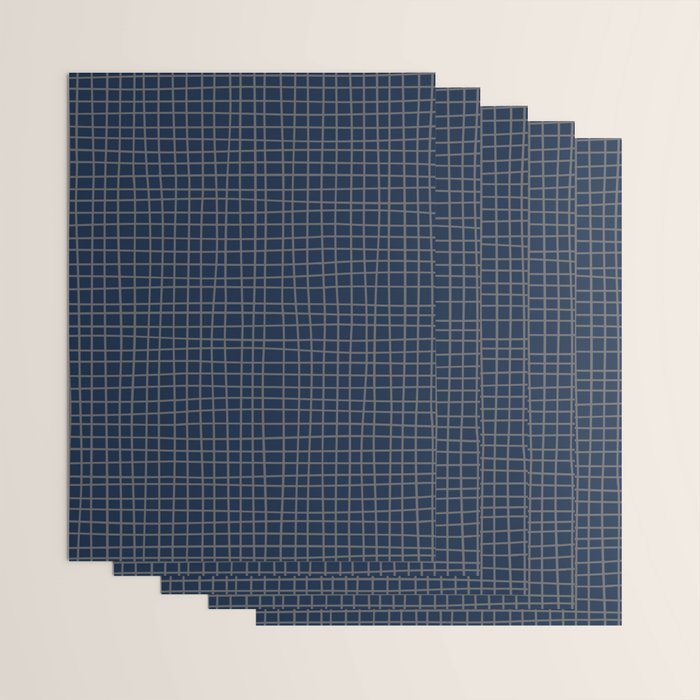Navy Blue Grid  Wrapping Paper Gallery Image 3