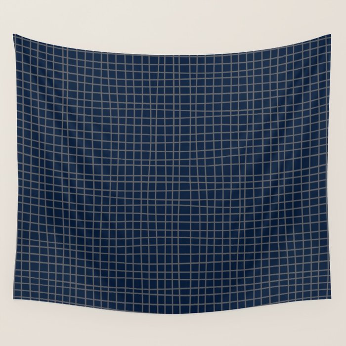 Navy Blue Grid  Wall Tapestry Gallery Image 1