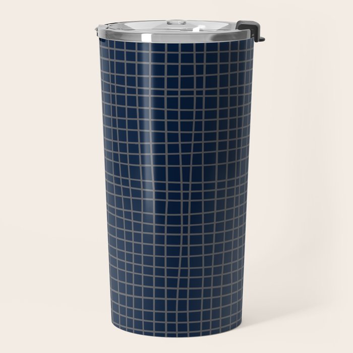 Navy Blue Grid  Travel Mug Gallery Image 2