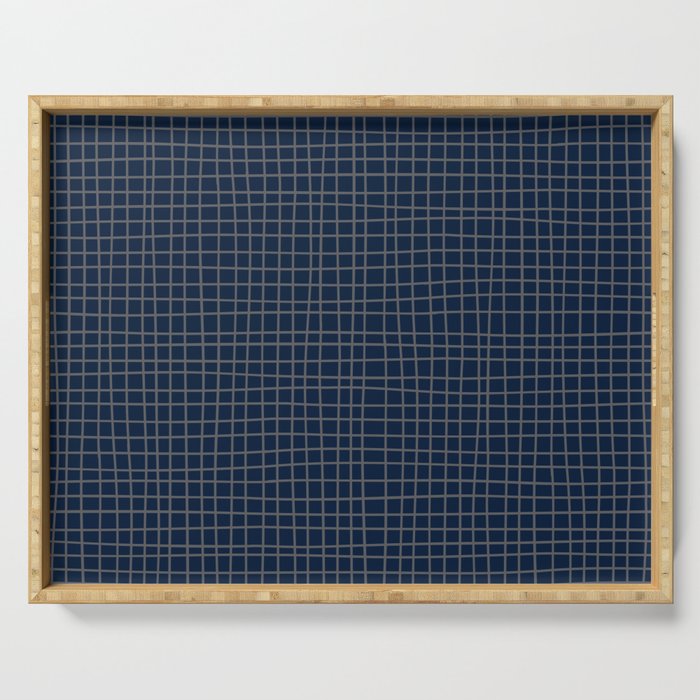 Navy Blue Grid  Serving Tray Gallery Image 1