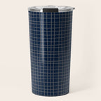 Navy Blue Grid  Travel Mug Gallery Image 1