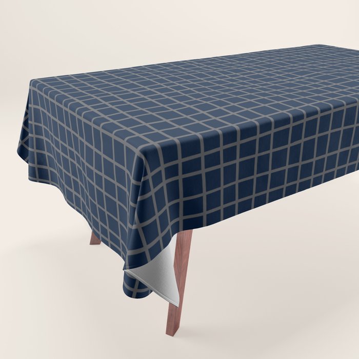 Navy Blue Grid  Tablecloth Gallery Image 1