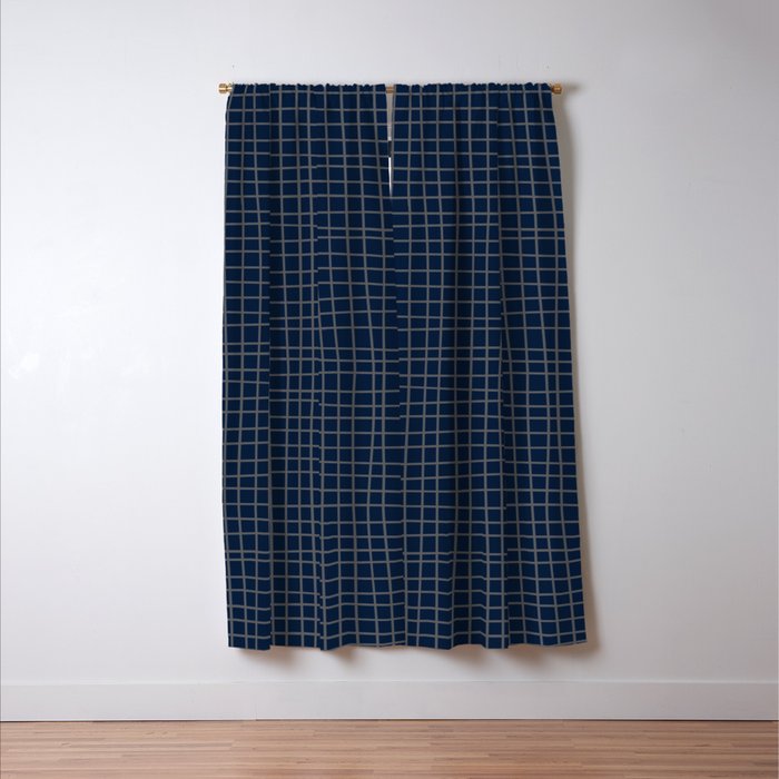 Navy Blue Grid  Window Curtain Gallery Image 3