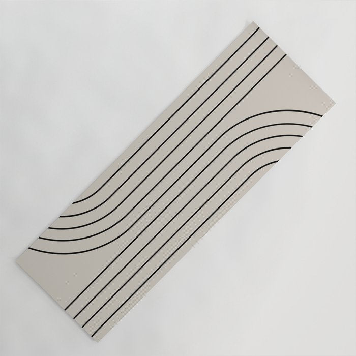 Minimal Line Curvature XCVI Vintage Creme & Black Mid Century Modern Arch Abstract Yoga Mat Gallery Image 1