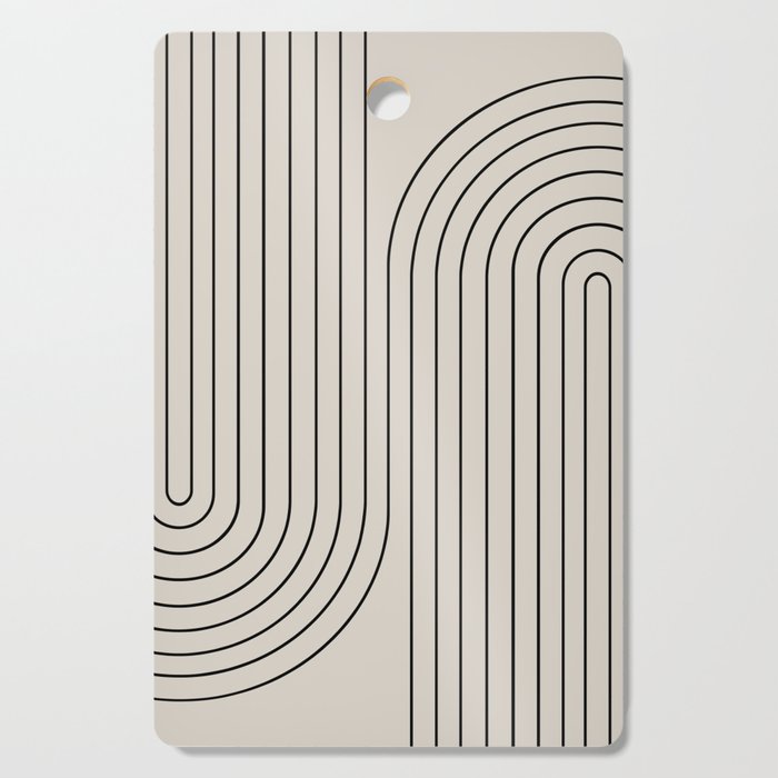 Minimal Line Curvature XCVI Vintage Creme & Black Mid Century Modern Arch Abstract Cutting Board Gallery Image 1