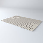 Minimal Line Curvature XCVI Vintage Creme & Black Mid Century Modern Arch Abstract Rug Gallery Image 3