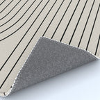 Minimal Line Curvature XCVI Vintage Creme & Black Mid Century Modern Arch Abstract Rug Gallery Image 4
