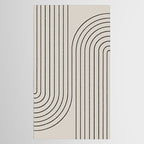 Minimal Line Curvature XCVI Vintage Creme & Black Mid Century Modern Arch Abstract Tablecloth Gallery Image 2