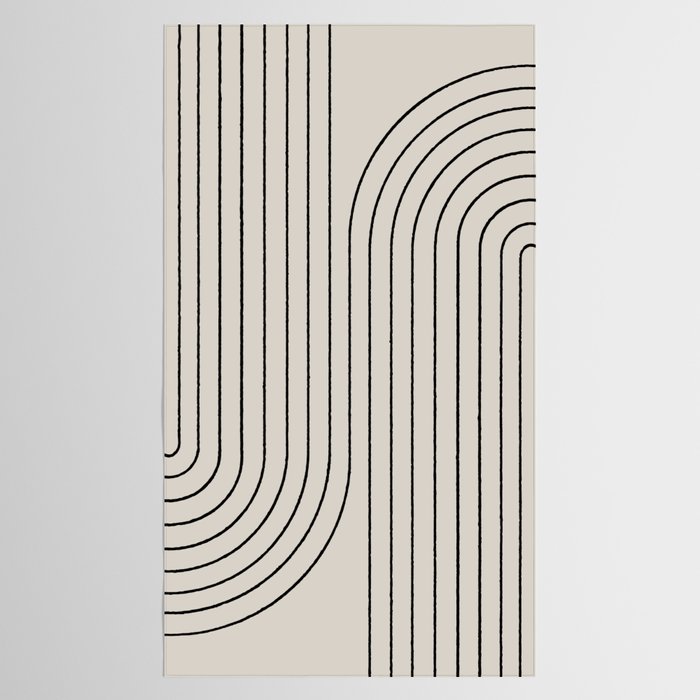 Minimal Line Curvature XCVI Vintage Creme & Black Mid Century Modern Arch Abstract Tablecloth Gallery Image 2