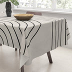 Minimal Line Curvature XCVI Vintage Creme & Black Mid Century Modern Arch Abstract Tablecloth Gallery Image 3