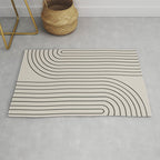 Minimal Line Curvature XCVI Vintage Creme & Black Mid Century Modern Arch Abstract Rug Gallery Image 1