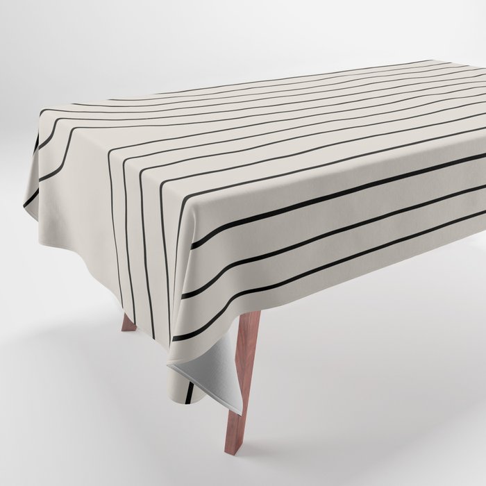 Minimal Line Curvature XCVI Vintage Creme & Black Mid Century Modern Arch Abstract Tablecloth Gallery Image 1