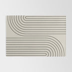 Minimal Line Curvature XCVI Vintage Creme & Black Mid Century Modern Arch Abstract Rug Gallery Image 2