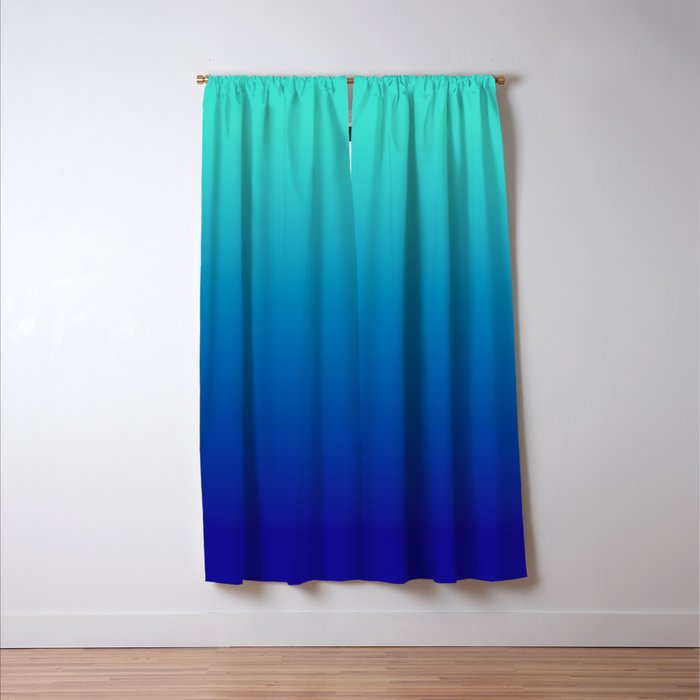 Turquoise Ultramarine Blue Gradient Window Curtain Gallery Image 3