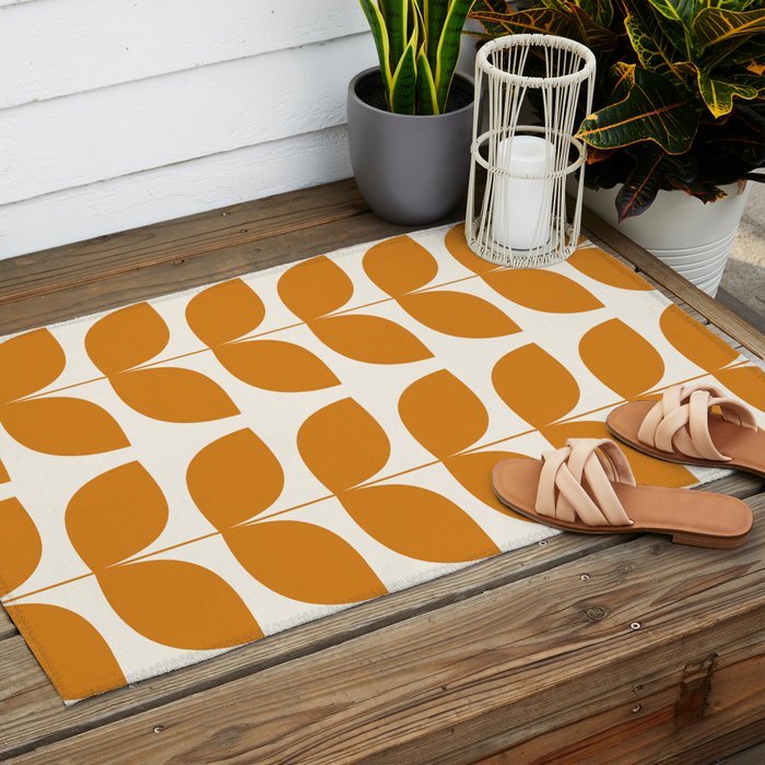Danish Pattern Orange Mid Century Modern Outdoor Rug Gallery Image 2