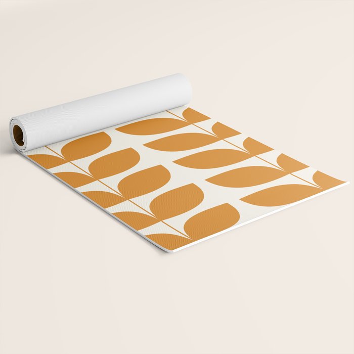 Danish Pattern Orange Mid Century Modern Yoga Mat Gallery Image 2