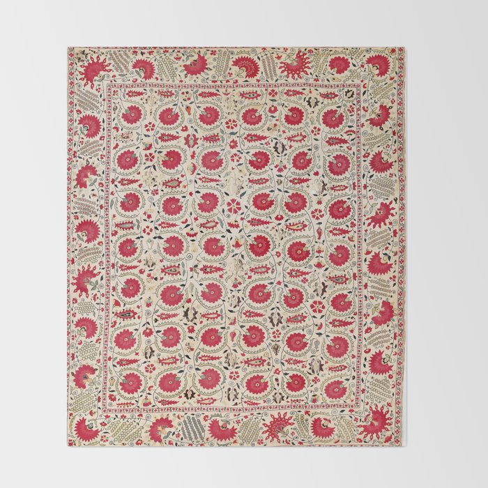 Ura Tube Bokhara Uzbekistan Suzani Embroidery Print Throw Blanket Gallery Image 2