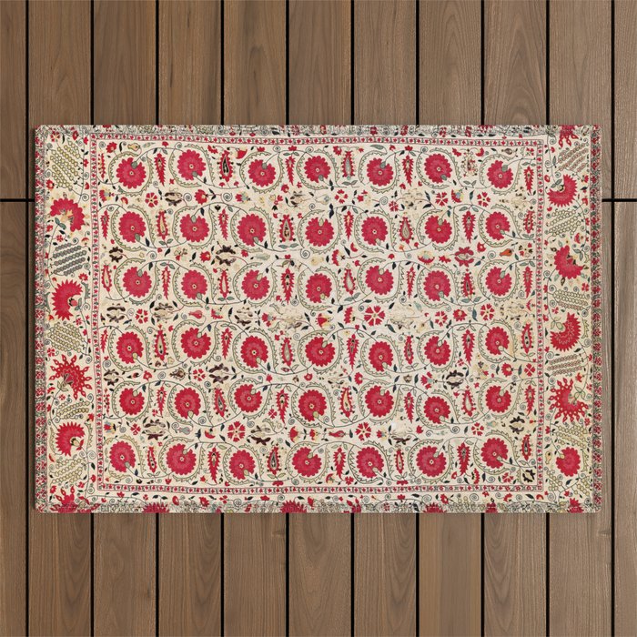Ura Tube Bokhara Uzbekistan Suzani Embroidery Print Outdoor Rug Gallery Image 1