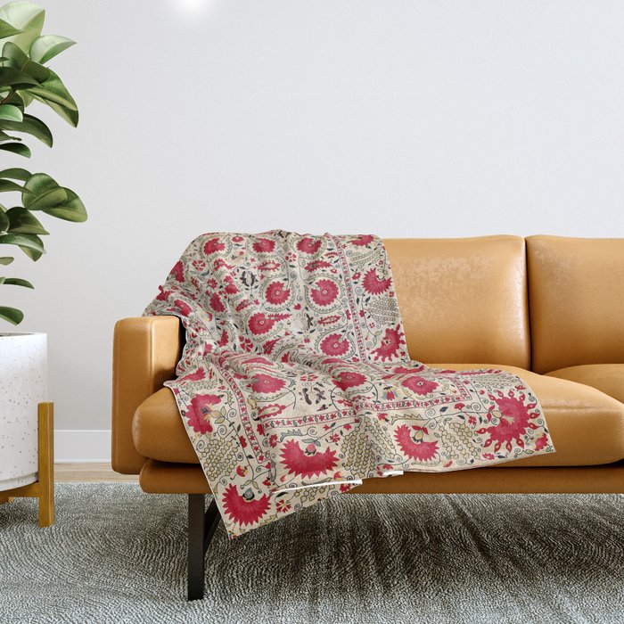 Ura Tube Bokhara Uzbekistan Suzani Embroidery Print Throw Blanket Gallery Image 1