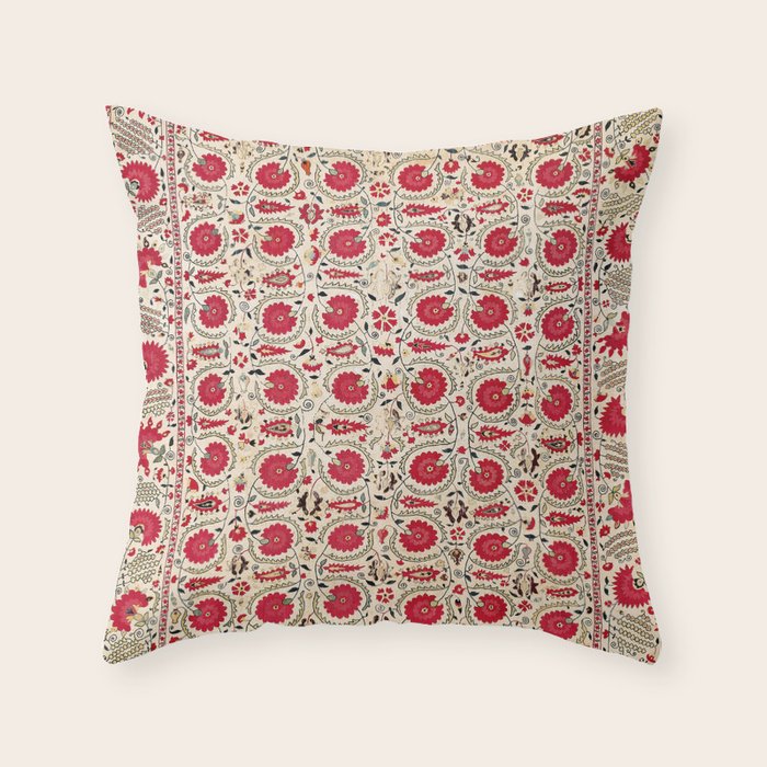 Ura Tube Bokhara Uzbekistan Suzani Embroidery Print Throw Pillow Gallery Image 1