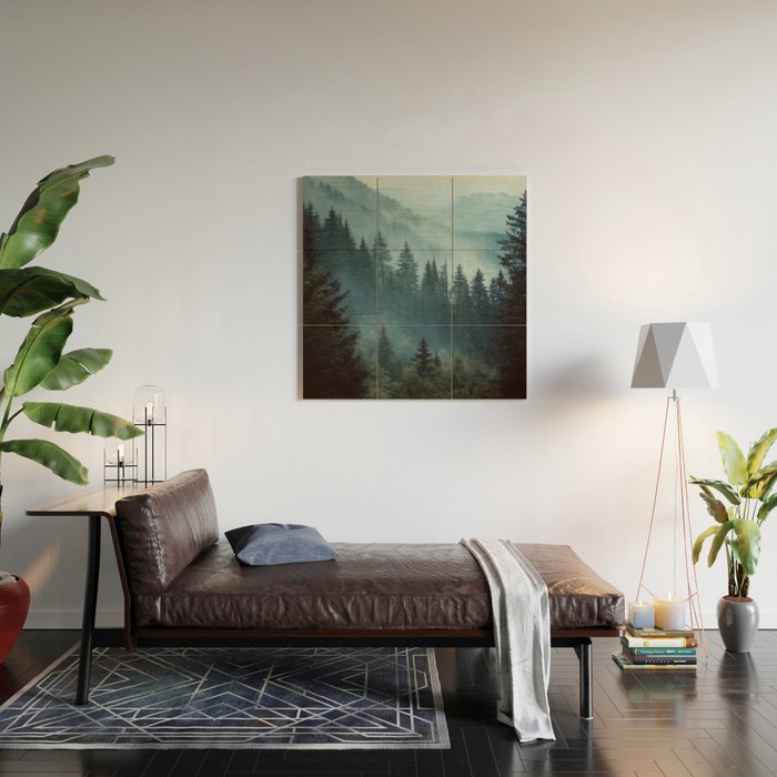 Misty Pine Forest Wood Wall Art Gallery Image 2