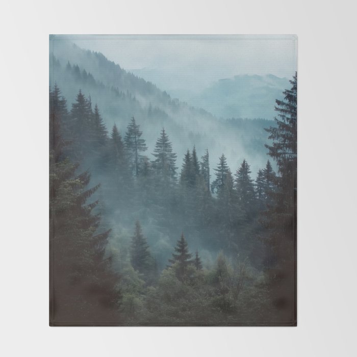 Misty Pine Forest Throw Blanket Gallery Image 2