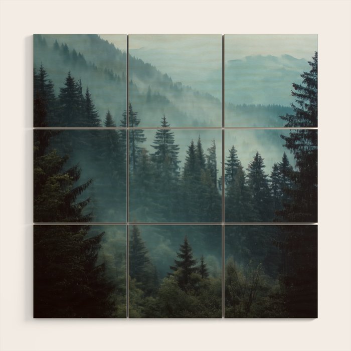 Misty Pine Forest Wood Wall Art Gallery Image 1
